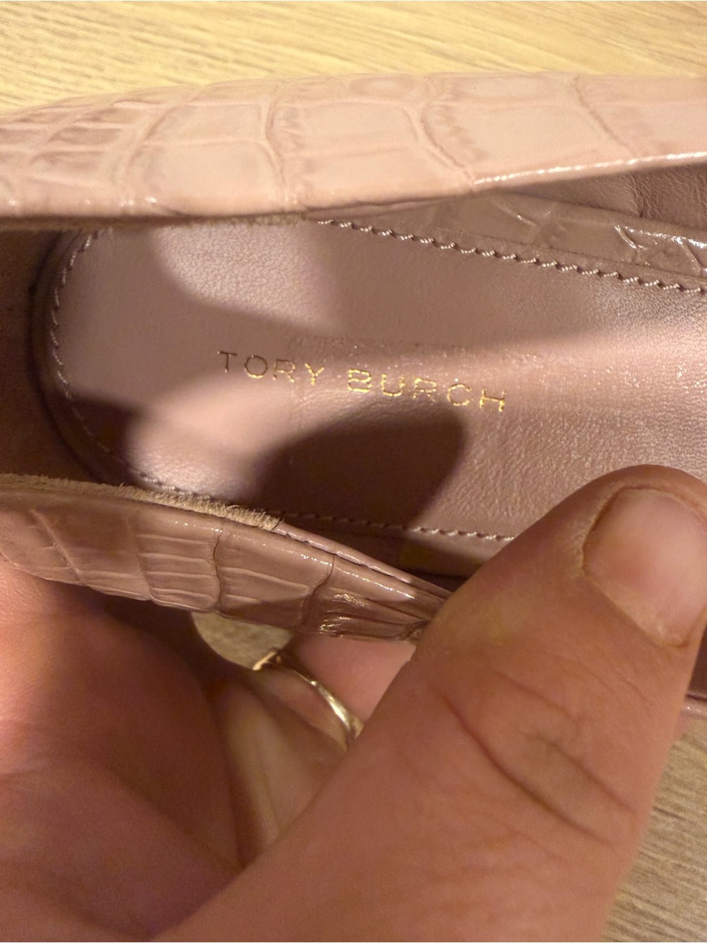 Tory Burch Blush Croc-Embossed Logo Flats - Picture 3 of 5